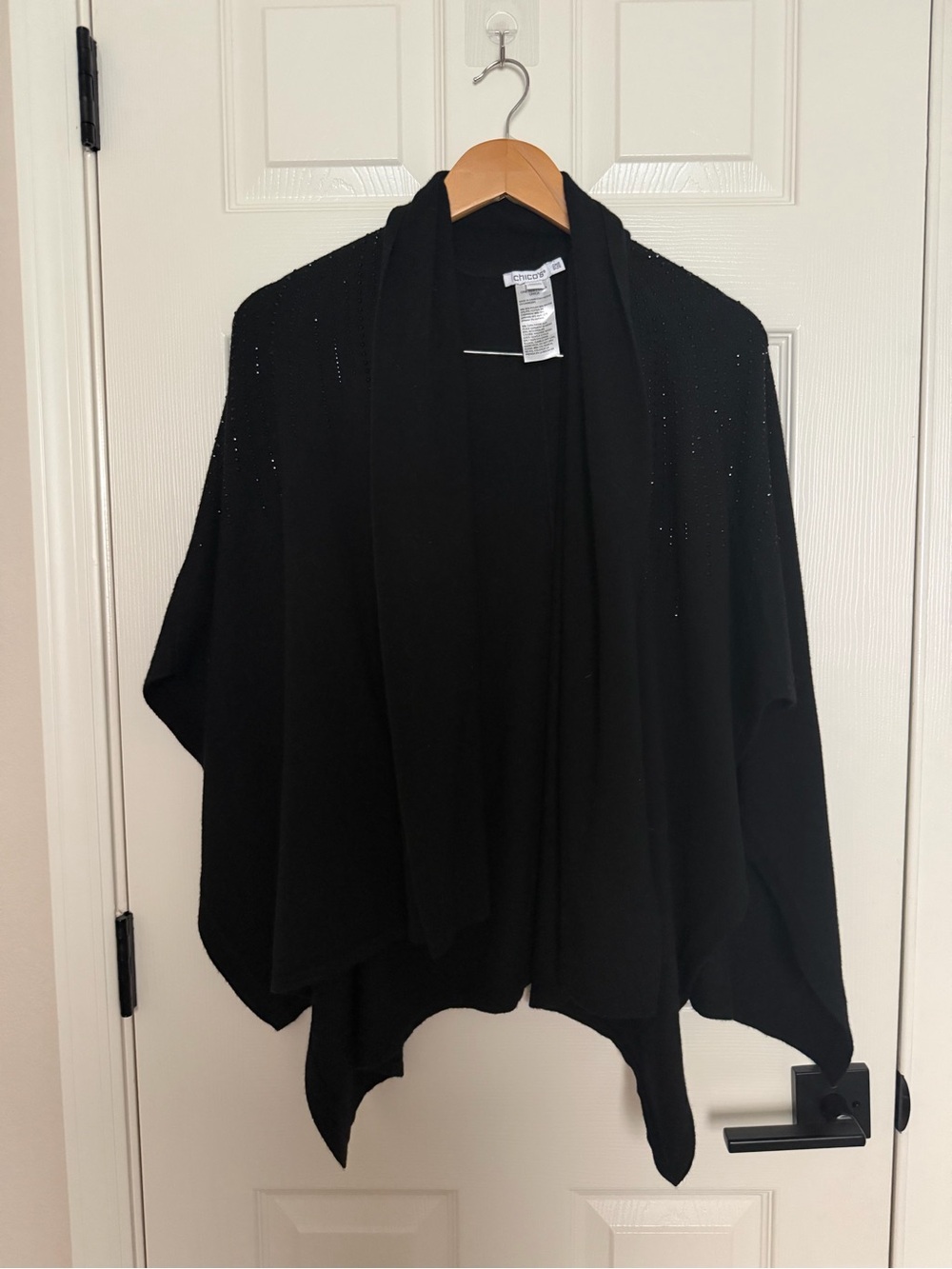 Chico's Black Draped Open-Front Knit Cape